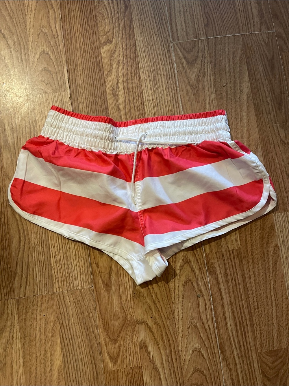 No Boundaries Pink and White Striped Athletic Shorts